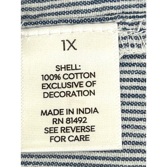 Westport Blouse 1X Blue White Peasant Boho Long Sleeve Embroidery Geometric - Picture 6 of 13